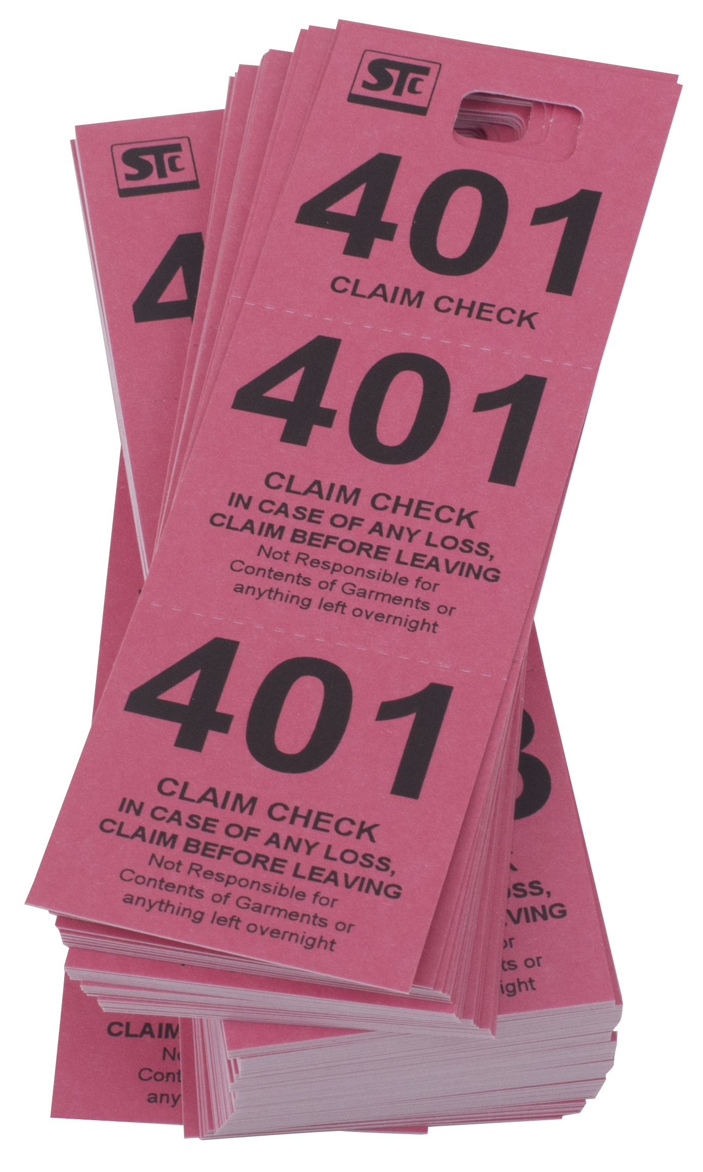 Coat Room Check, Cardboard Triplicate Tickets, Pink