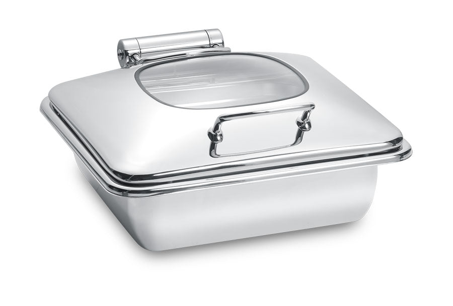 Park Avenue 6 Quart Square Chafing Dish w/ Hinged Glass Lid, Stainless Steel