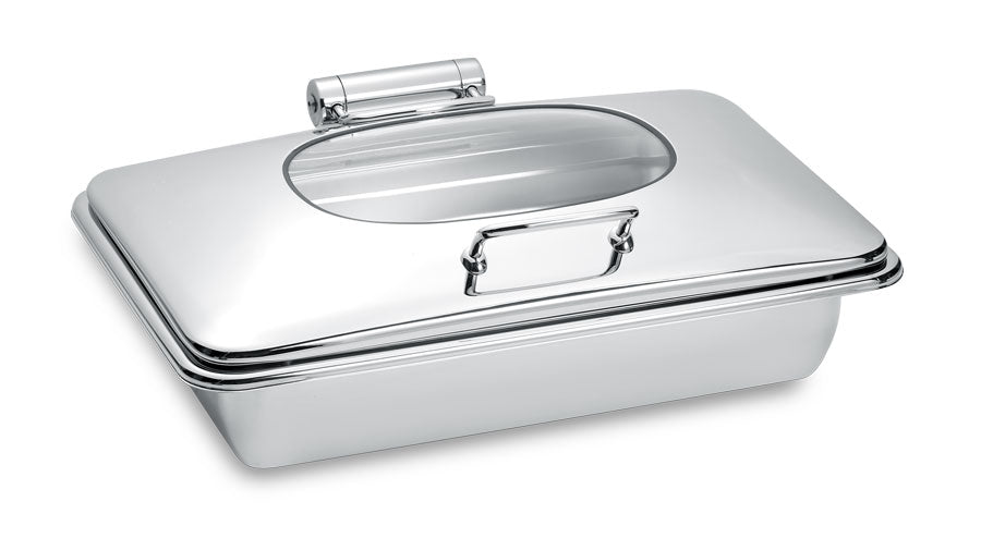 Park Avenue 8 Quart Rectangular Chafing Dish w/ Hinged Glass Lid, Stainless Steel