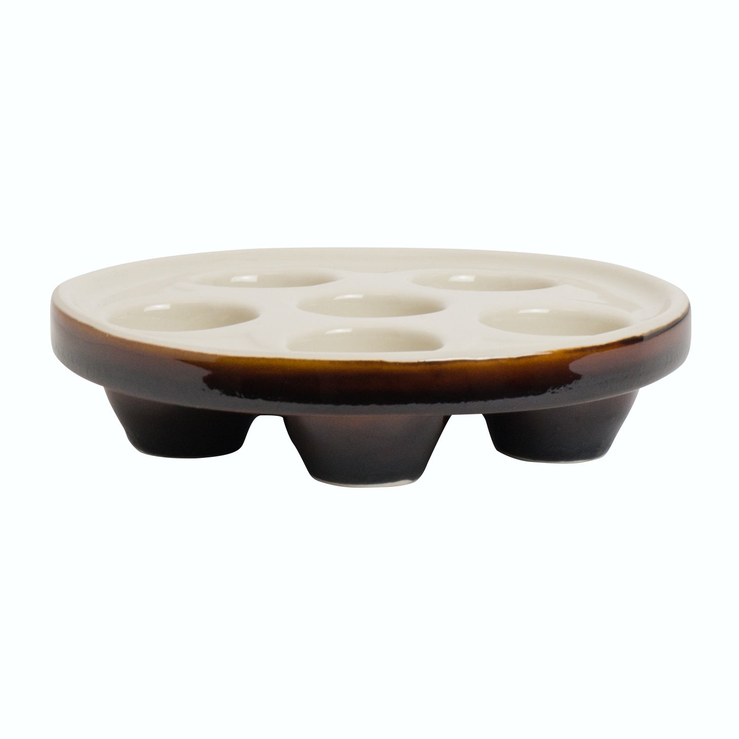 6 Compartment Escargot Dish 6.75" Dia. Lnx Brn And Wht