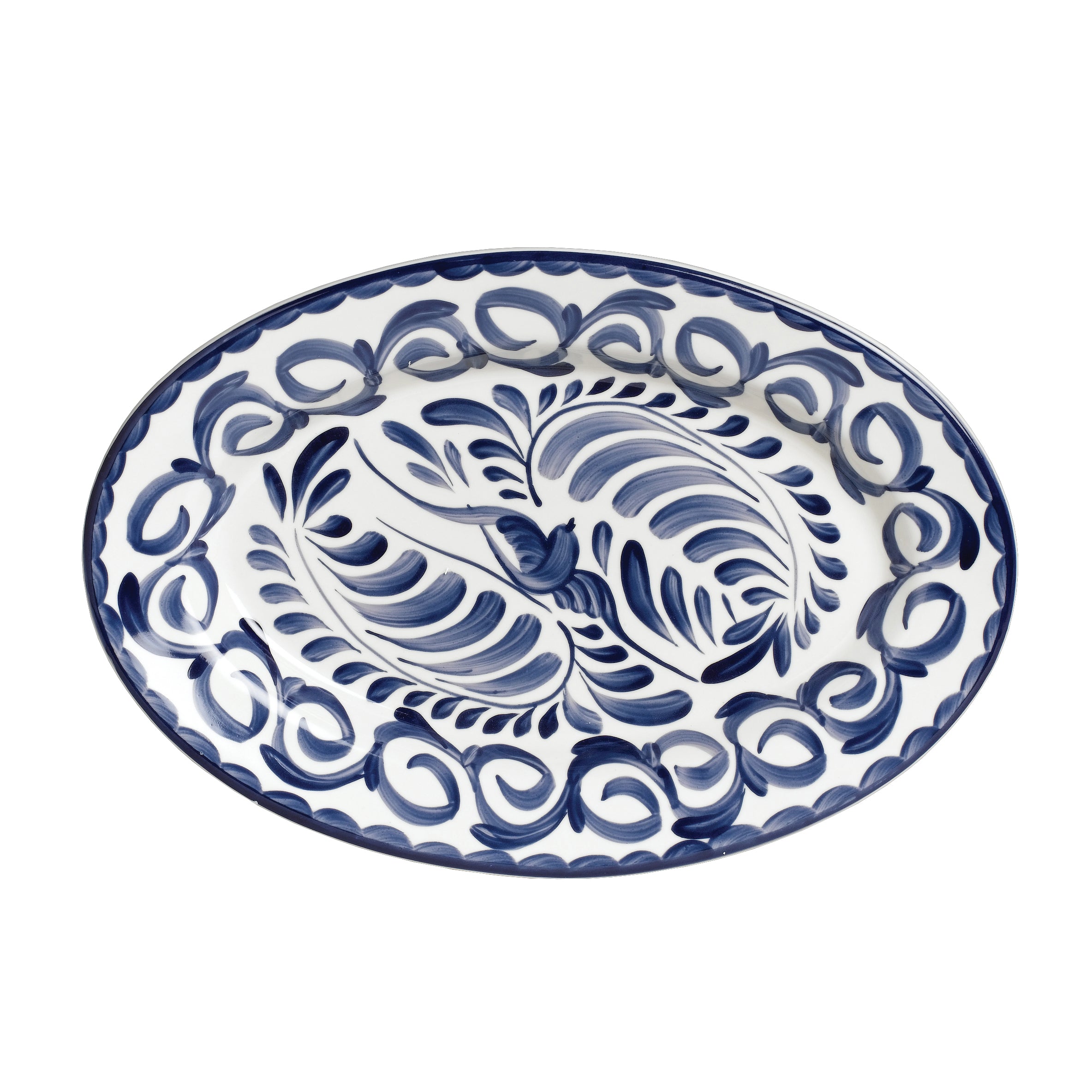 Rolled Edge Oval Platter L 12.25" W 9.125" Puebla Blue