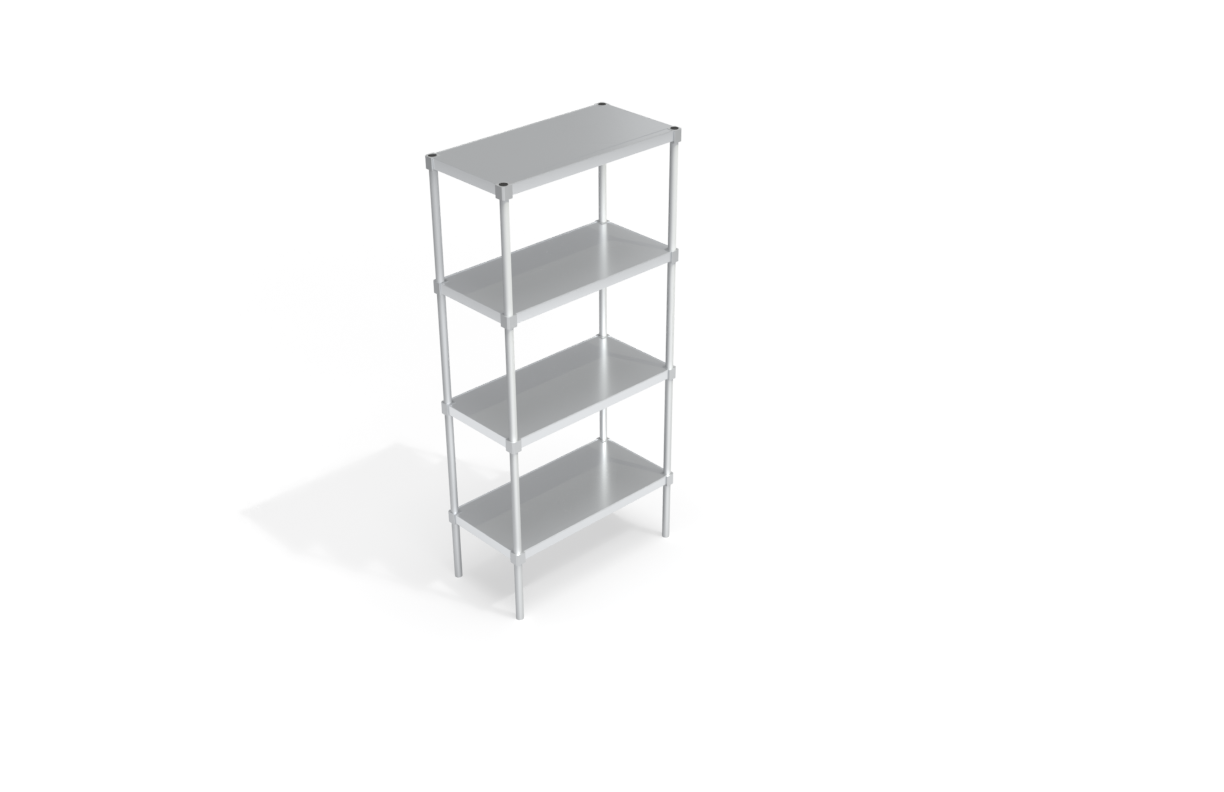 4-Tier Standard Adjustable (Modular) Aluminum Shelving Unit With Solid Shelves With Marine Edge (Shelving Kit/Complete Shelving Unit) - 18"W x 76.25"H x 36"L