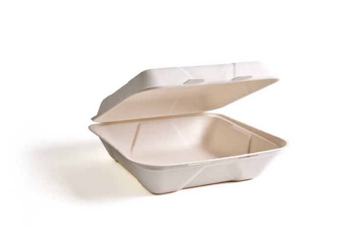 Greenwave 9" x 9" x 3" White Bagasse Hinged Container