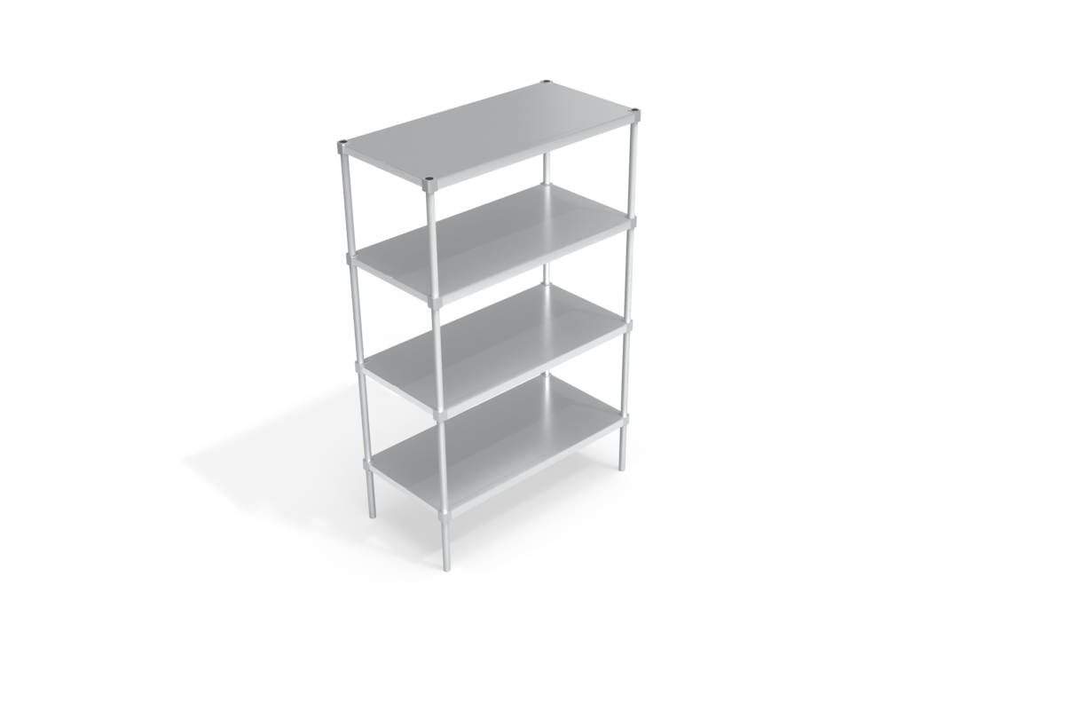 4-Tier Heavy Duty Adjustable (Modular) Aluminum Shelving Unit With Solid Brute Shelves With Removable Tops (Shelving Kit/Complete Shelving Unit) - 24"W x 76.25"H x 48"L