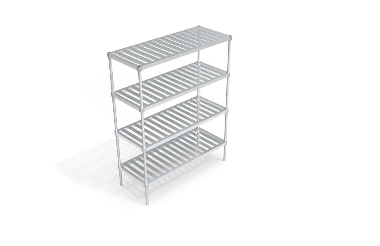 4-Tier Heavy Duty Adjustable (Modular) Aluminum Shelving Unit With Slatted T-Bar Shelves (Shelving Kit/Complete Shelving Unit) - 24"W x 76.25"H x 60"L