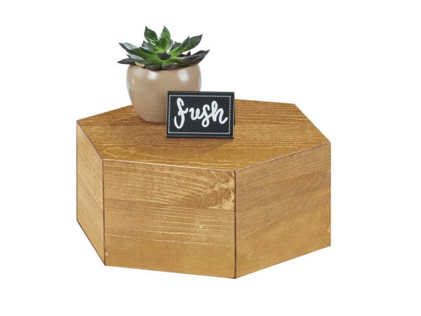 12" Rustic Pine Hexagon Pine Wood Riser, 5"H