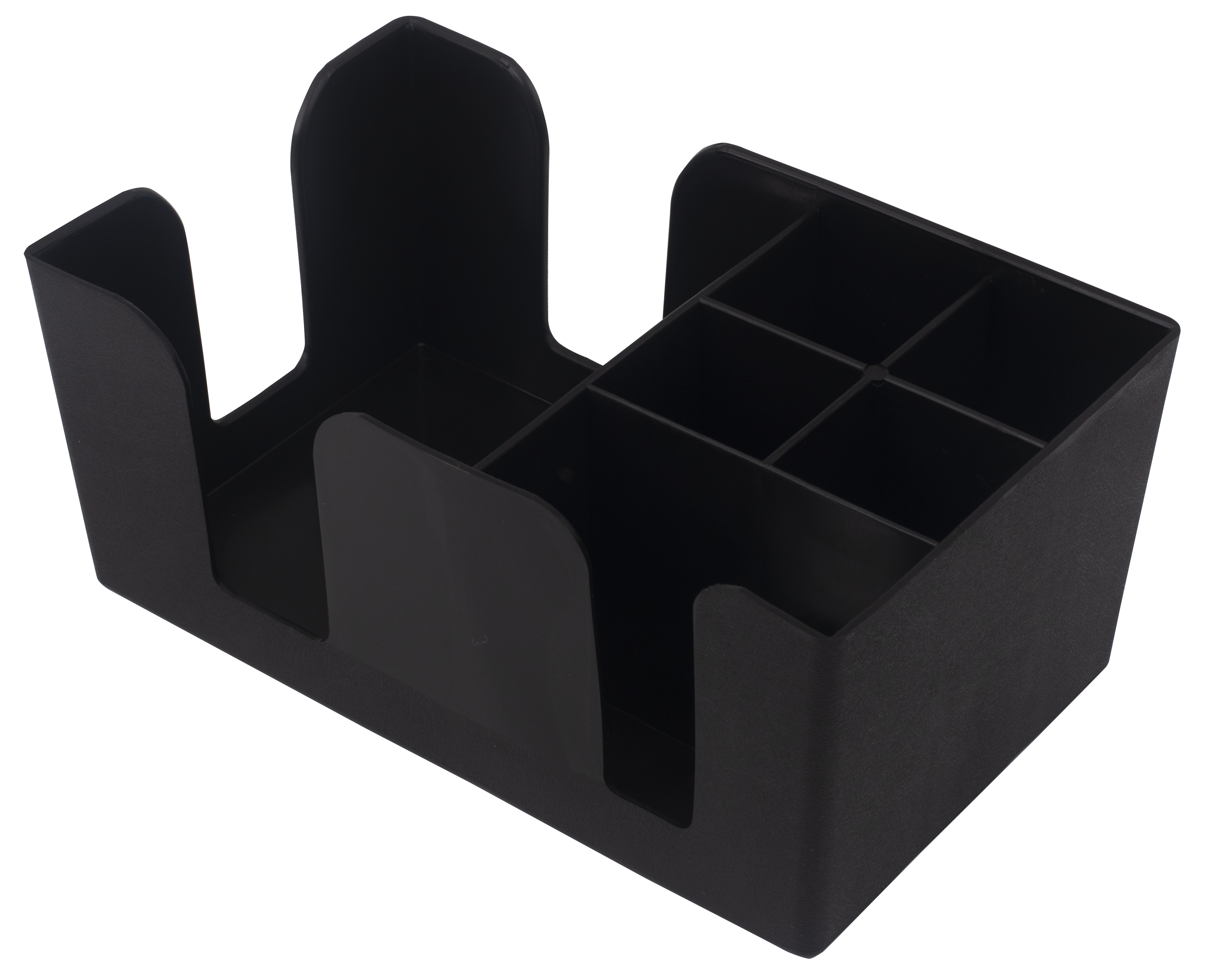 Bar Caddy, 9" x 6" x 4", 6 Compartment, Black Plastic