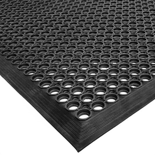 VIP TopDek Junior 3' x 14'-8" Black Light-Duty Rubber Anti-Fatigue Floor Mat - 1/2" Thick