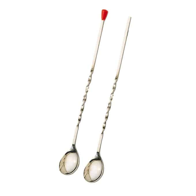 Bar Spoon, Stainless Steel, Twisted, Red Knob