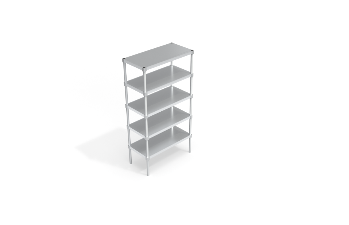 5-Tier Standard Adjustable (Modular) Aluminum Shelving Unit With Solid Shelves With Marine Edge (Shelving Kit/Complete Shelving Unit) - 18"W x 68.25"H x 36"L