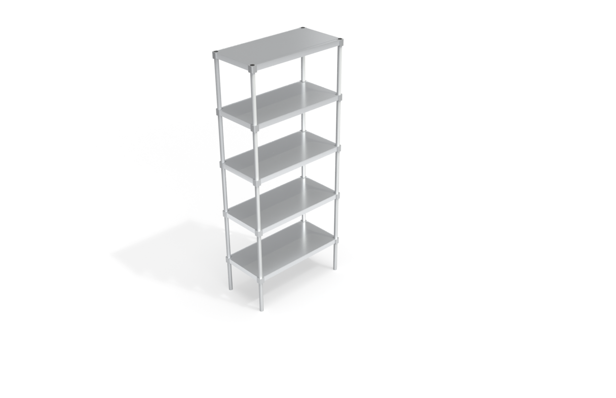 5-Tier Standard Adjustable (Modular) Aluminum Shelving Unit With Solid Shelves With Marine Edge (Shelving Kit/Complete Shelving Unit) - 18"W x 84.25"H x 36"L
