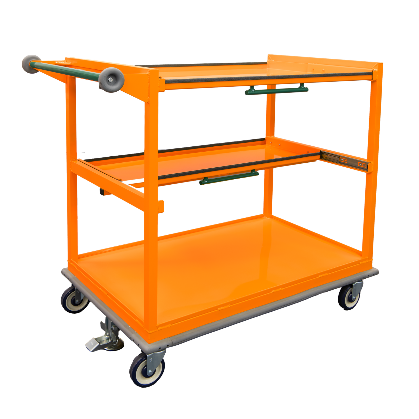 3-Tier Powder Coated Utility Cart - Ez-Slide Shelves