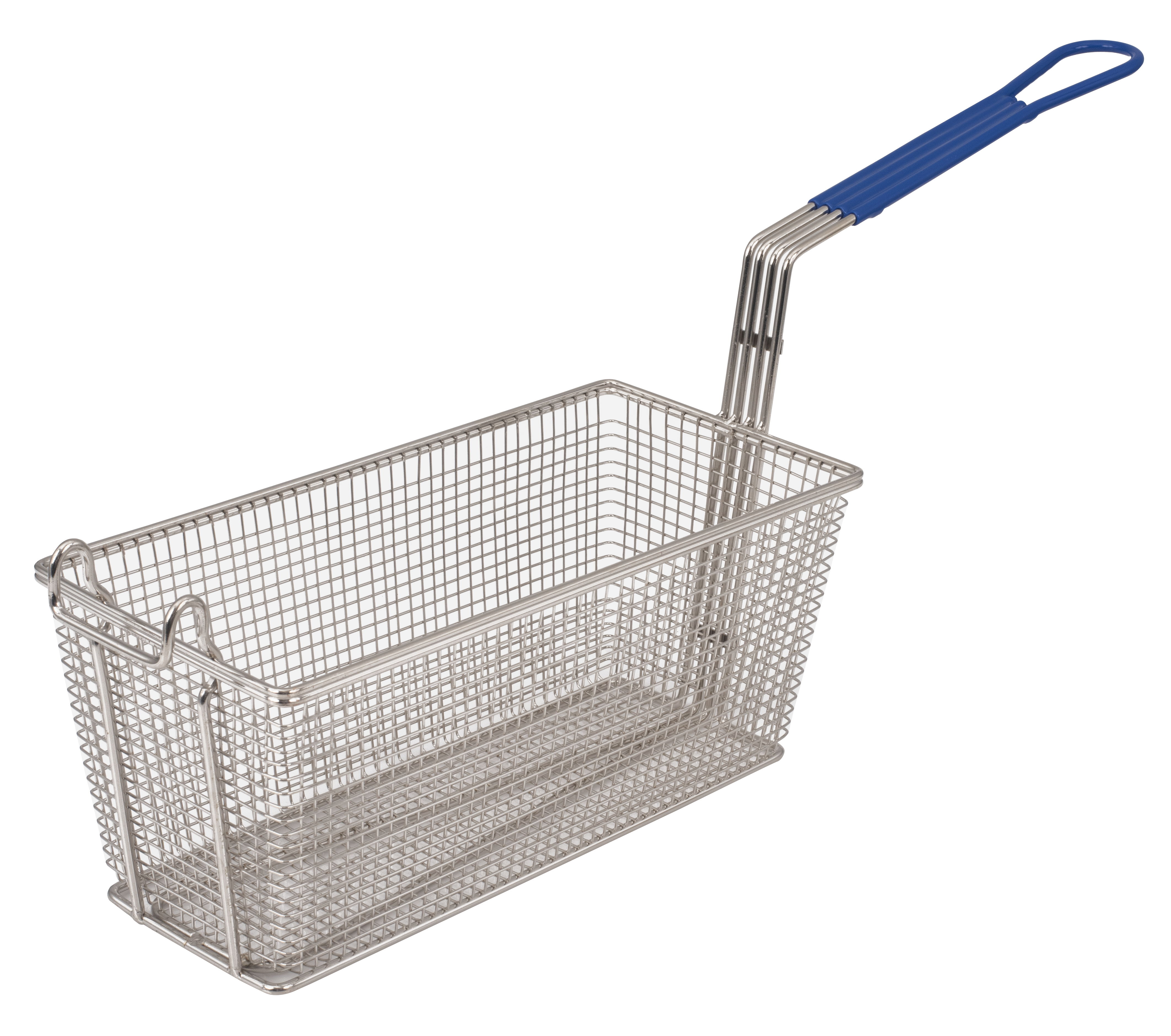 Fry Basket, Rectangle, 13.25" x 6.5" x 6", Plastic Coated Blue Handle