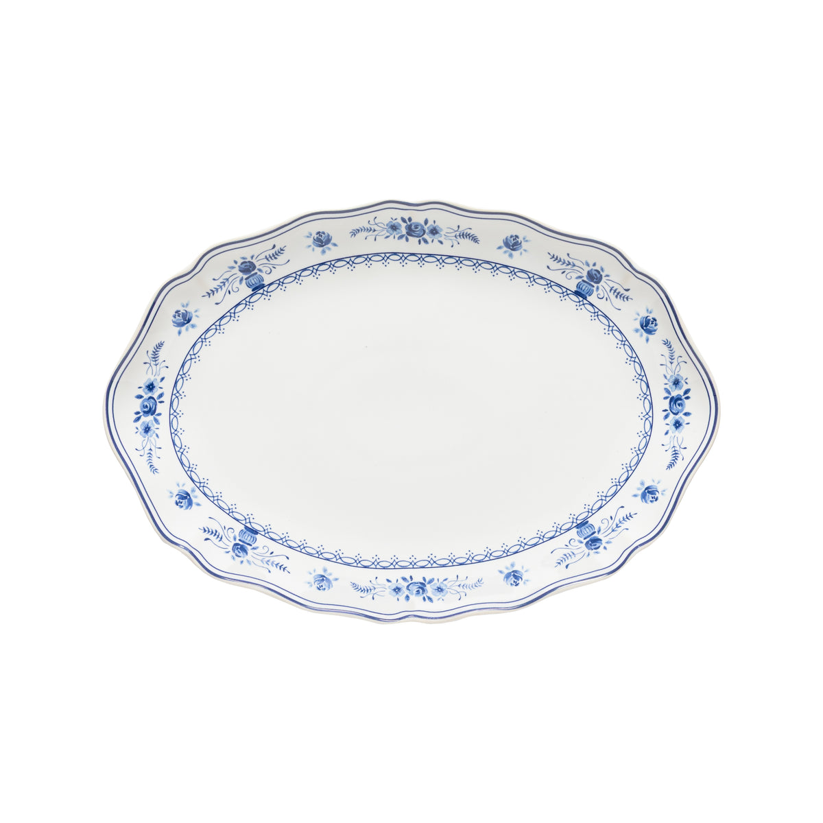 Vila 12-3/4" x 8-3/4" Oval Platter, White-Blue