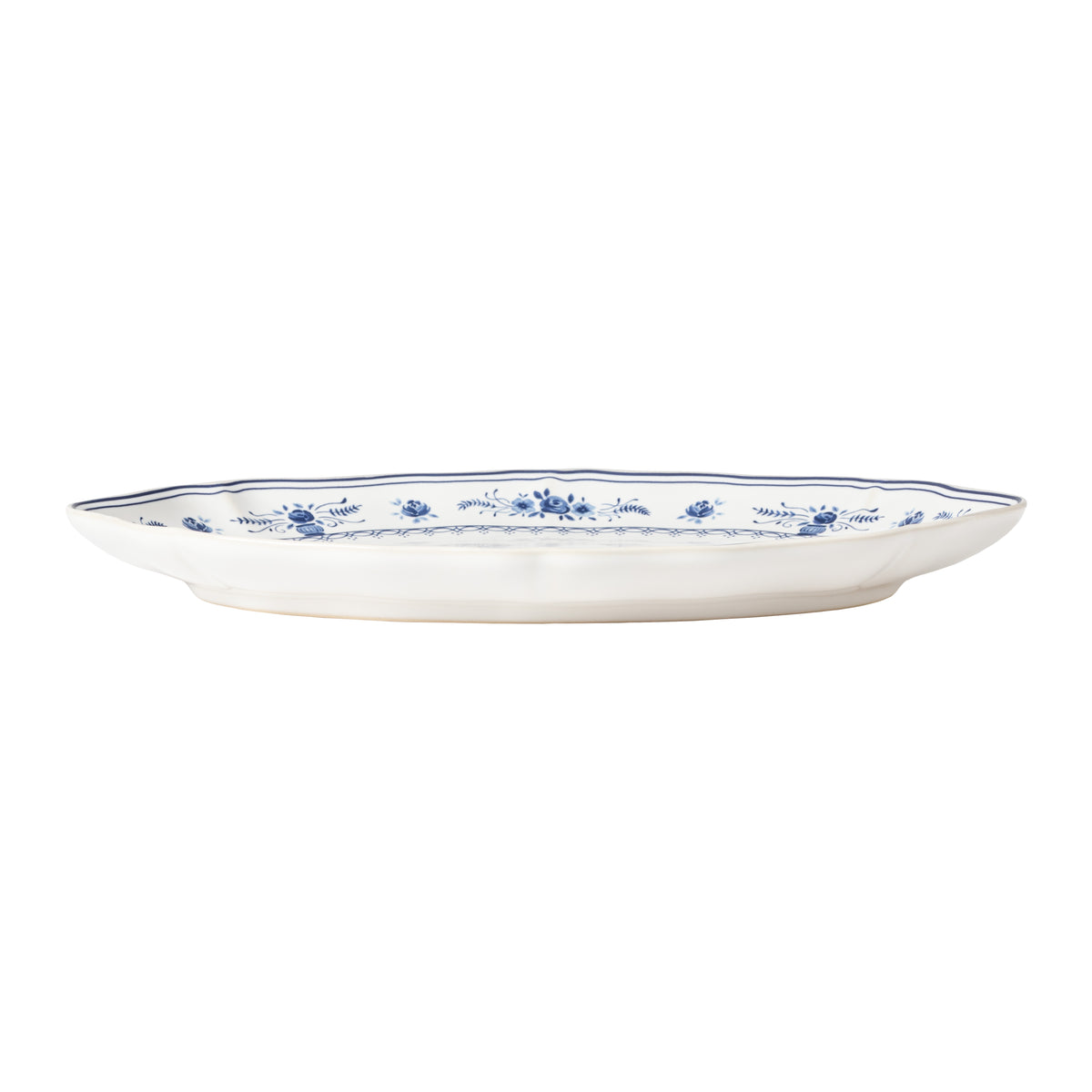 Vila 12-3/4" x 8-3/4" Oval Platter, White-Blue