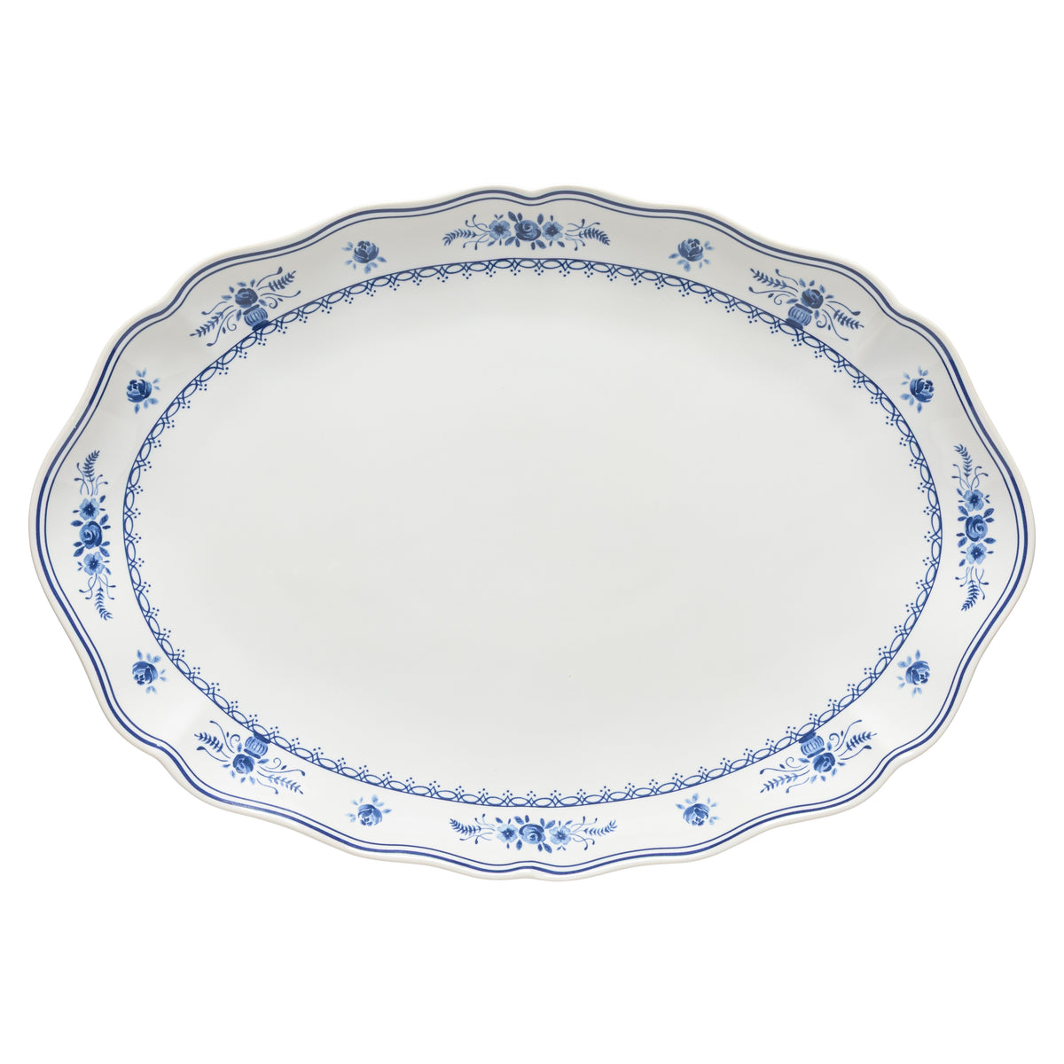 Vila 16" x 11-1/8" Oval Platter, White-Blue
