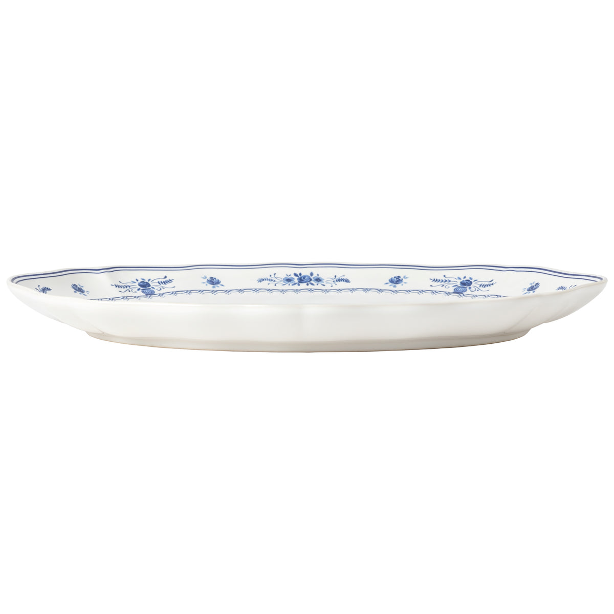 Vila 16" x 11-1/8" Oval Platter, White-Blue