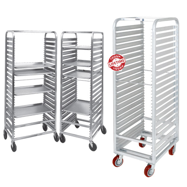 20.5" 39-Pan Heavy-Duty Aluminum Bun Pan Rack with CPS45U Casters - End Load