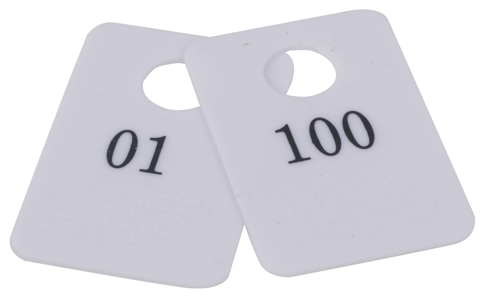 Coat Room Checks, Plastic, with Hanger Hold 1-100