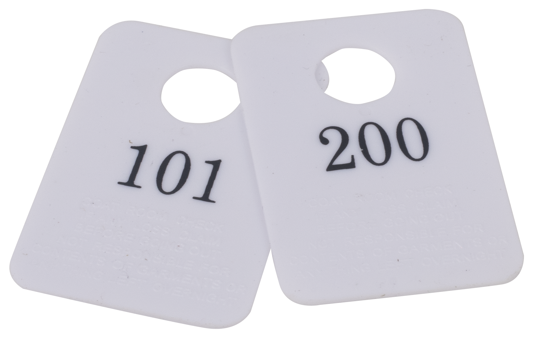 Coat Room Checks, Plastic, with Hanger Hold 101-200