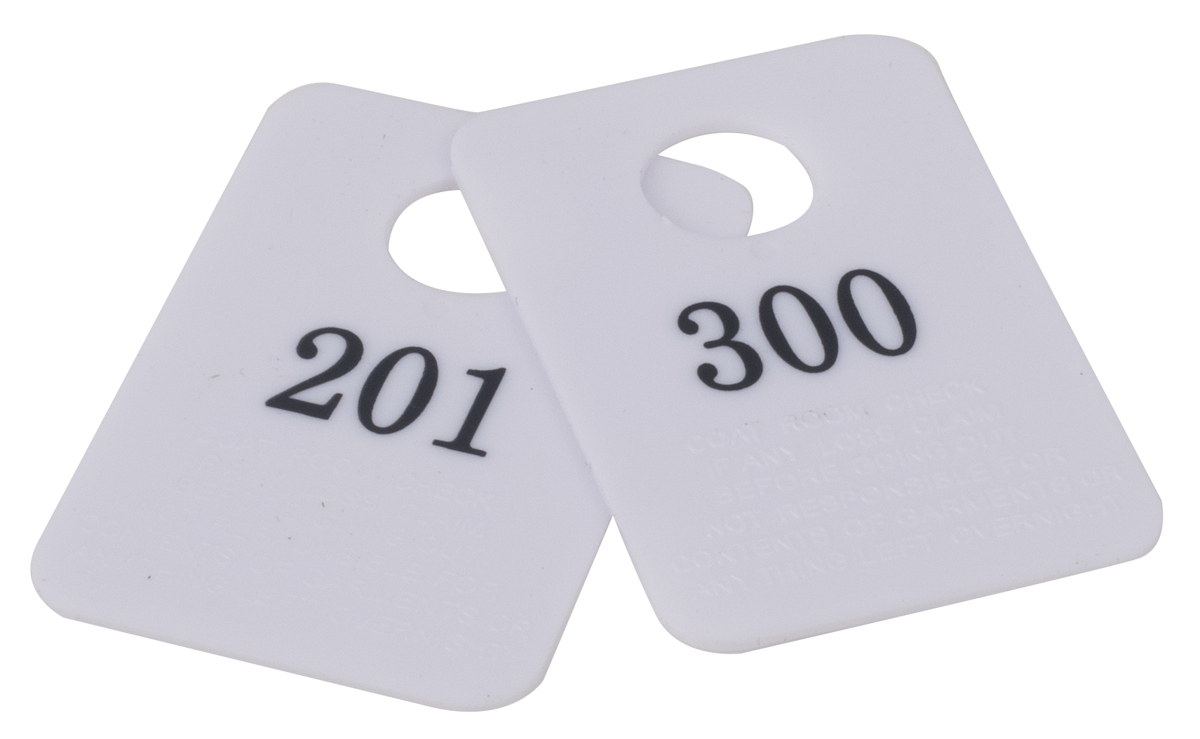 Coat Room Checks, Plastic, with Hanger Hold 201-300