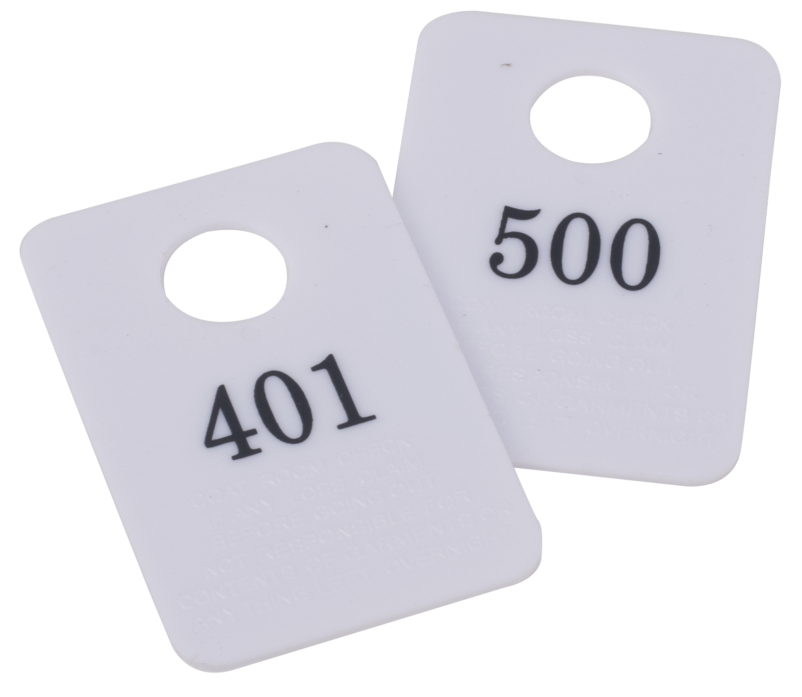 Coat Room Checks, Plastic, with Hanger Hold 401-500