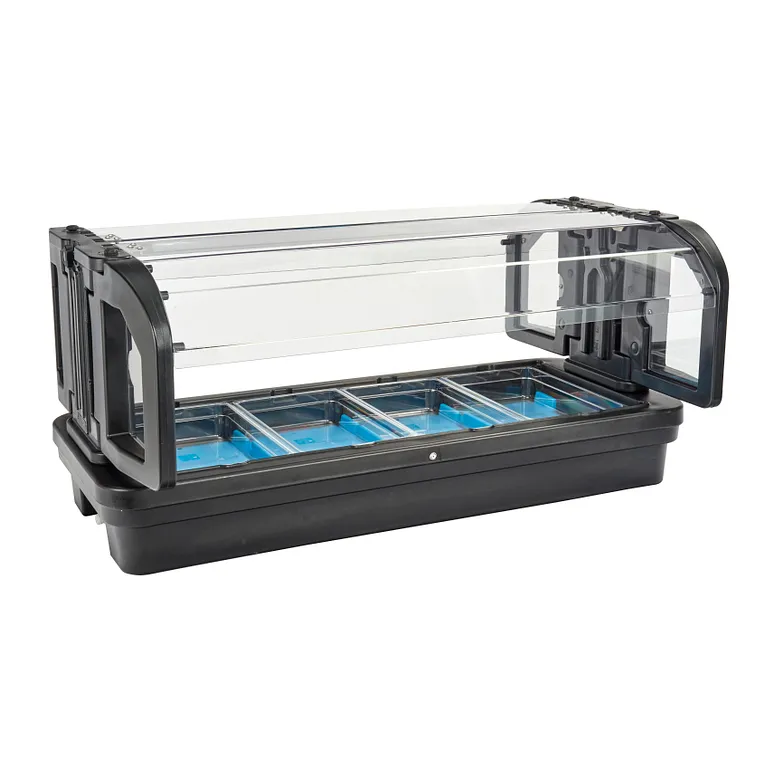 Versa Tabletop Food Bar with Sneeze Guard 63-1/2" Black 4-Pan