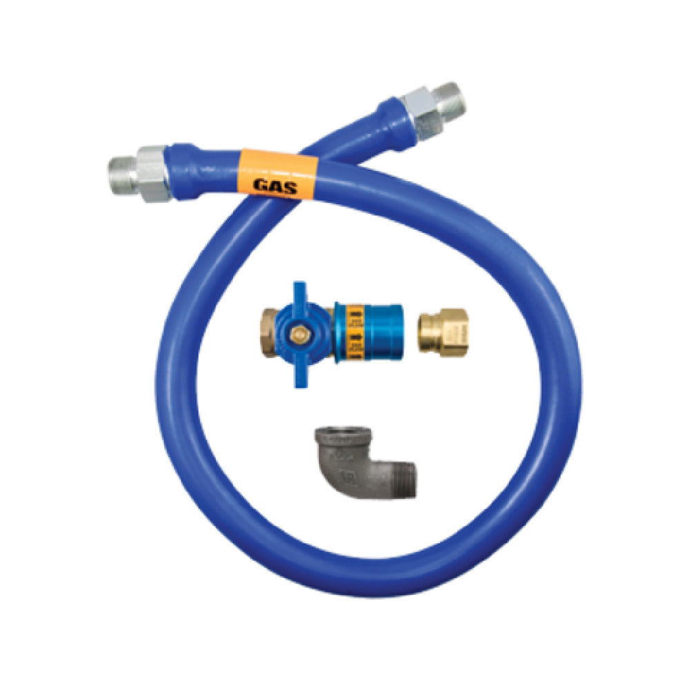 1/2"D Blue Hose™ Moveable Gas Connector Hose Assembly 36"L, Stainless Steel Braid, Retail Box, Safety Quik® QDV, Street Elbow