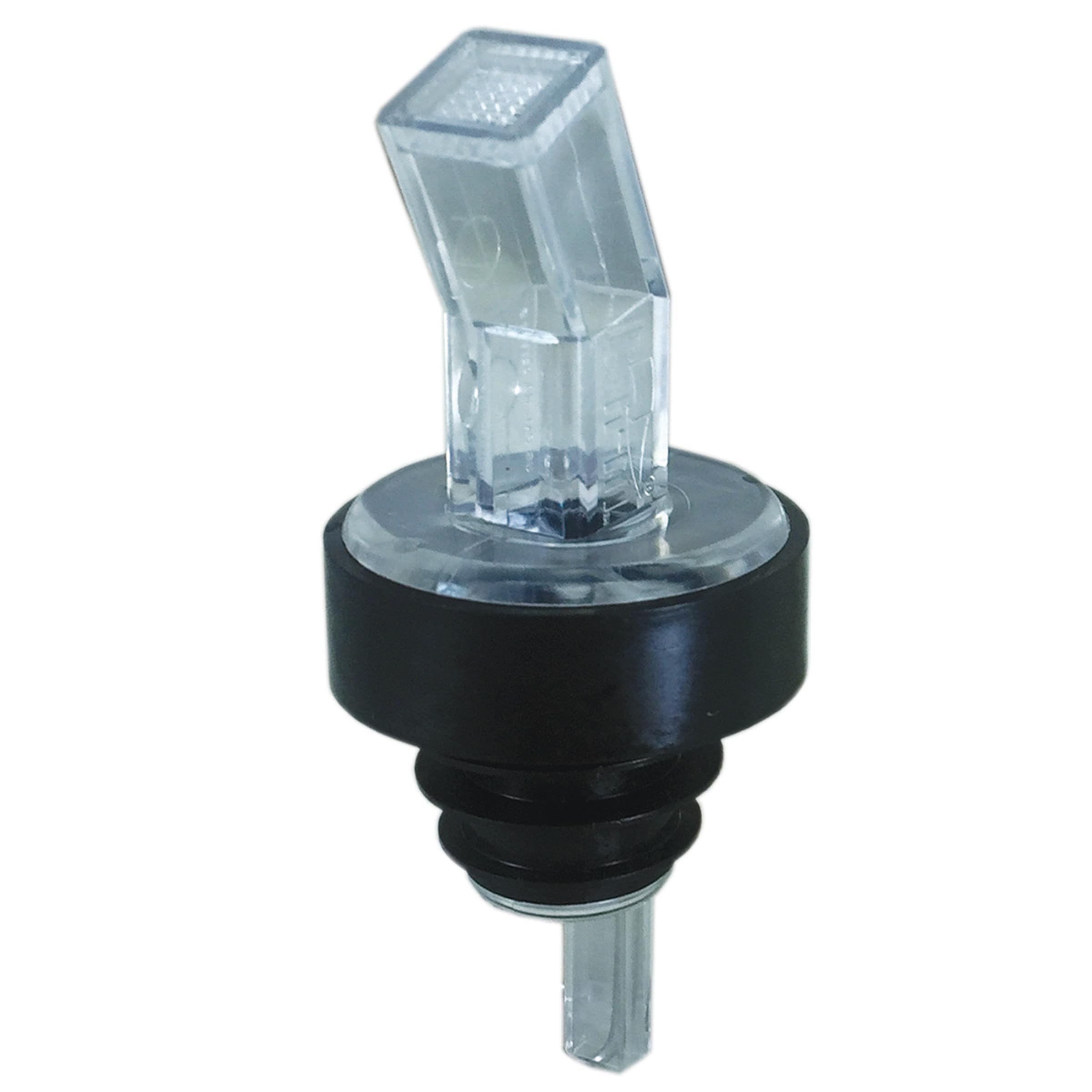 Screened Liquor Pourer, Clear Plastic with Black Collar