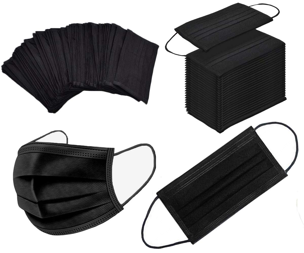 3 Ply Black Disposable Face Mask Filter Protection, 100PCS