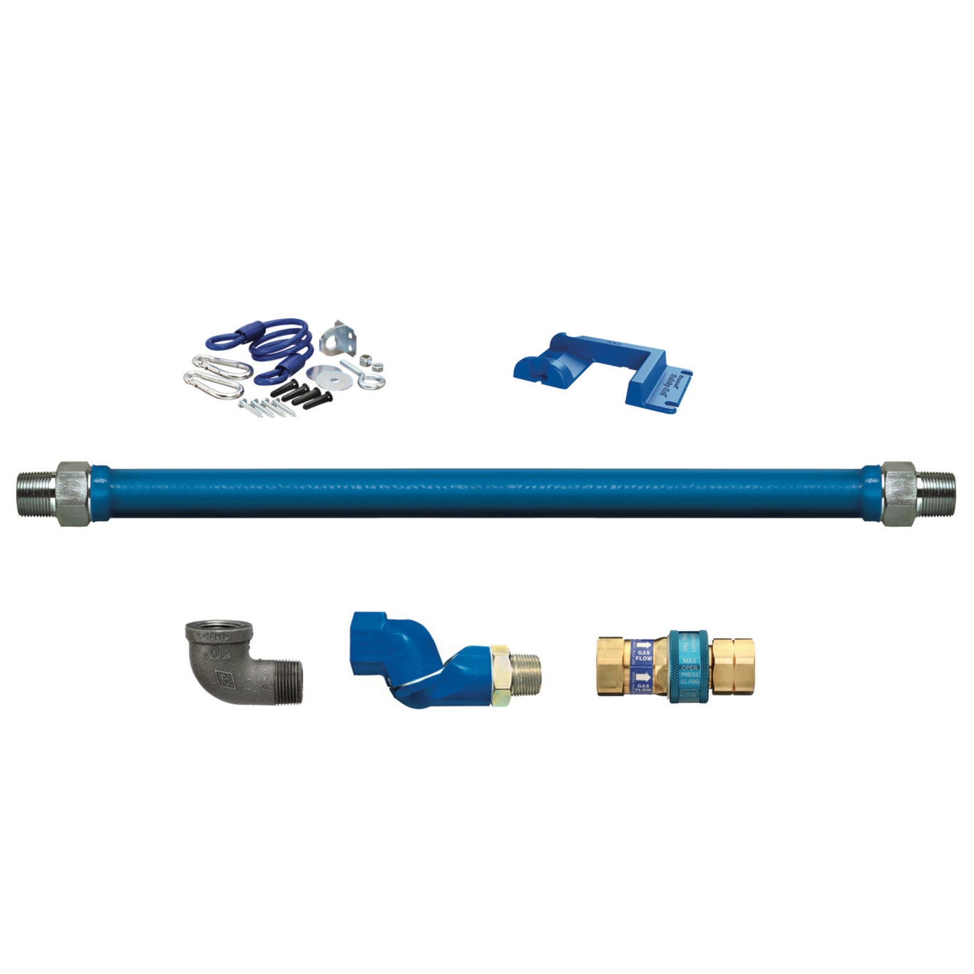 3/4"D Blue Hose™ Moveable Gas Connector Hose Assembly 48"L, Stainless Steel Braid, SnapFast® QD, Swivel MAX®, Safety Set®, SKU 1675BPQSR48PS