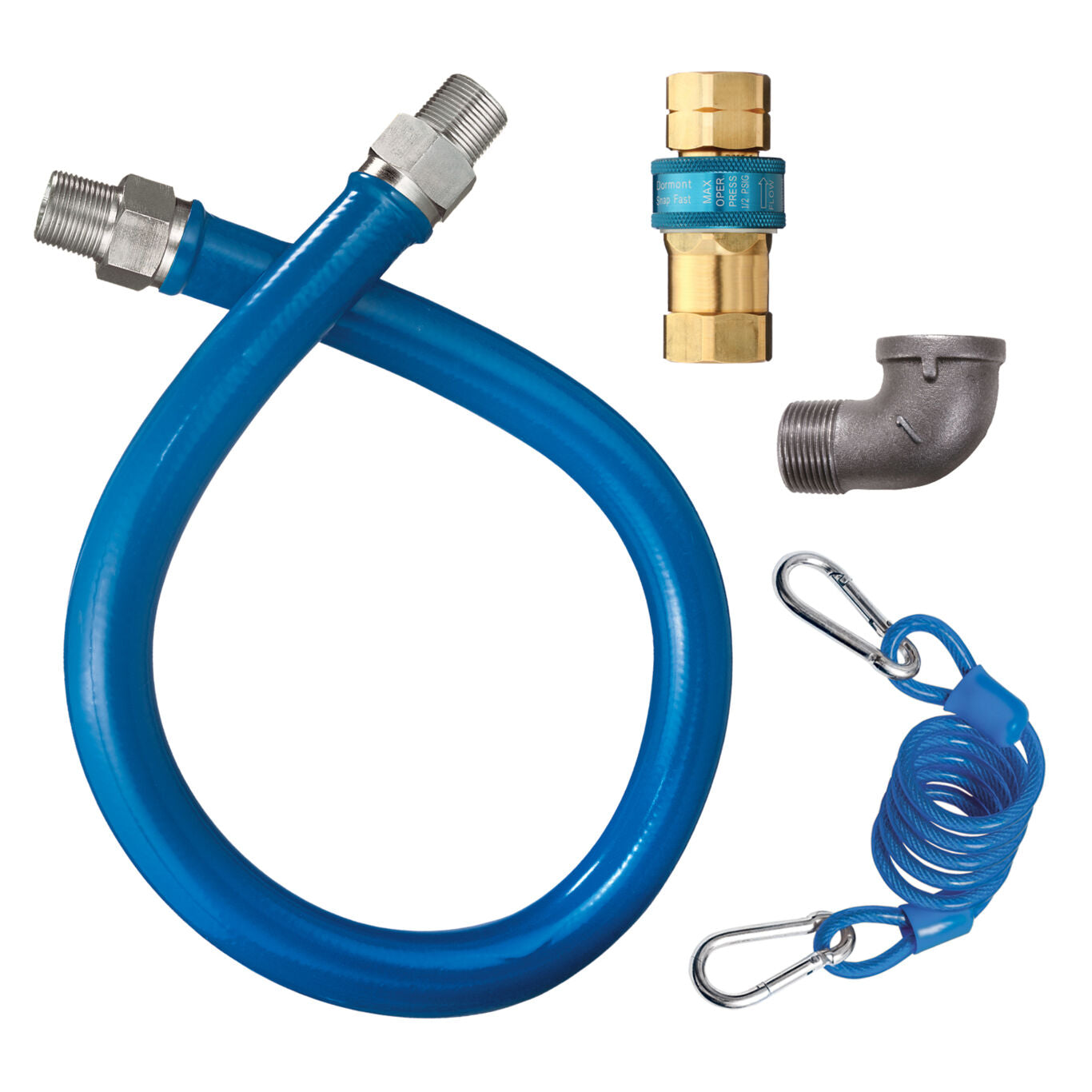 3/4"D Blue Hose™ Moveable Gas Connector 36"L, Stainless Steel Braid, Retail Box, SnapFast® QD, Street Elbow, Restraining Cable