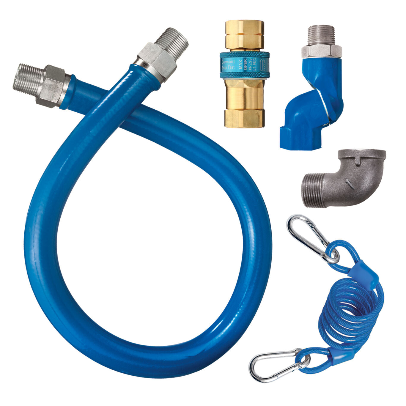 1-1/4"D Blue Hose™ Moveable Gas Connector Hose Assembly 72"L, Stainless Steel Braid, SnapFast® QD, Swivel MAX®, Restraining Cable, 460,000 BTU/hr