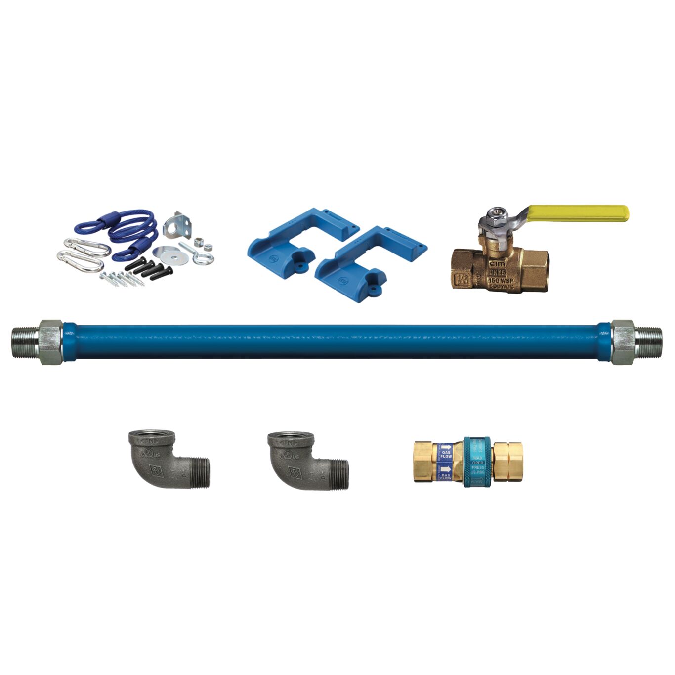 1-1/4"D Blue Hose™ Moveable Gas Connector Kit 36"L, Stainless Steel Braid, SnapFast® QD, Elbow, Safety Set®, Full Port Valve