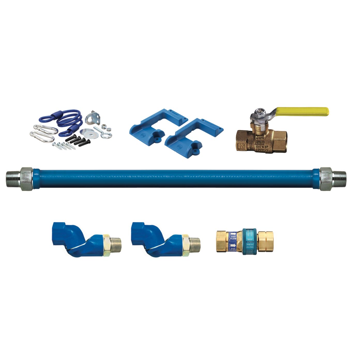 3/4"D Blue Hose™ Moveable Gas Connector Kit 60"L, Stainless Steel Braid, SnapFast® QD, 2 Swivel MAX®, Safety Set®, Full Port Valve