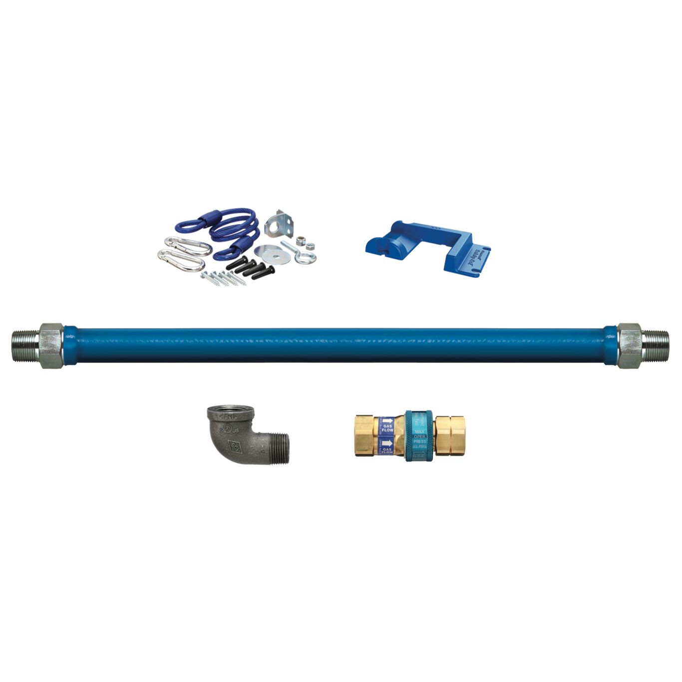 3/4"D Blue Hose™ Moveable Gas Connector 60"L, Stainless Steel Braid, SnapFast® QD, Elbow, Restraining Cable, Safety Set®