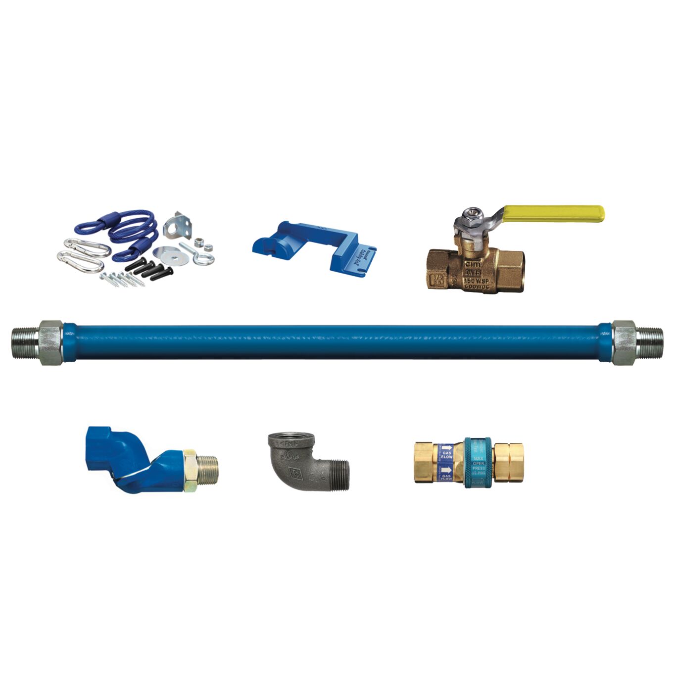 1-1/4"D Blue Hose™ Moveable Gas Connector Kit 48"L, Stainless Steel Braid, SnapFast® QD, Swivel MAX®, Elbow, Safety Set®, Full Port Valve