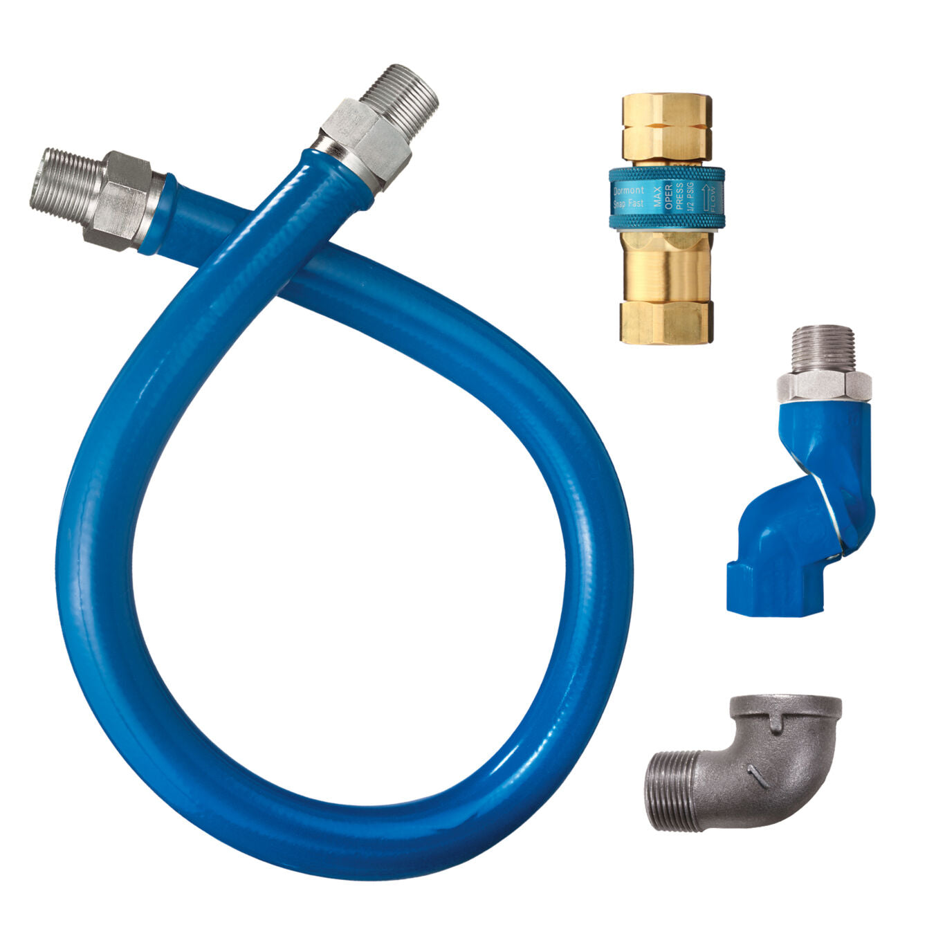 3/4"D Blue Hose™ Moveable Gas Connector Hose Assembly 24"L, Stainless Steel Braid, SnapFast® QD, Swivel MAX®, 216,000 BTU/hr