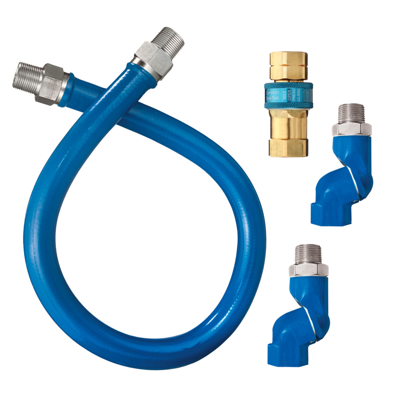 1"D Blue Hose™ Moveable Gas Connector Hose Assembly 36"L, Stainless Steel Braid, SnapFast® QD, 2 Swivel MAX®, 336,000 BTU/hr