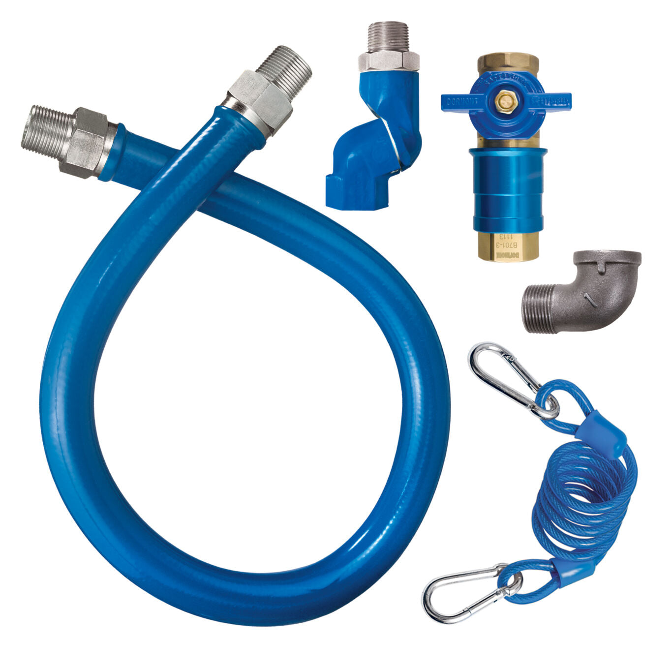 3/4"D Blue Hose™ Moveable Gas Connector Kit 24"L, Stainless Steel Braid, Safety Quik® QDV, Swivel MAX®, Restraining Cable, 216,000 BTU/hr