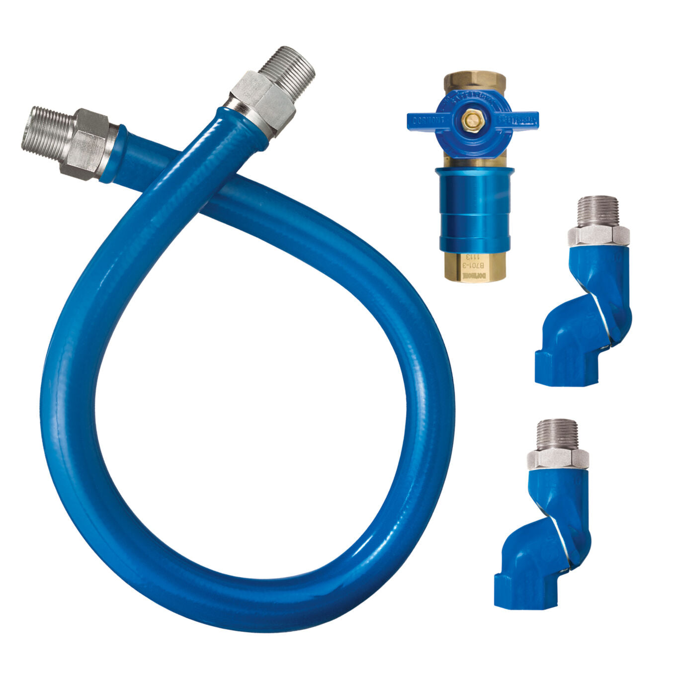 1"D Blue Hose™ Moveable Gas Connector Hose Assembly 36"L, Stainless Steel Braid, Safety Quik® QDV, 2 Swivel MAX®, 336,000 BTU/hr