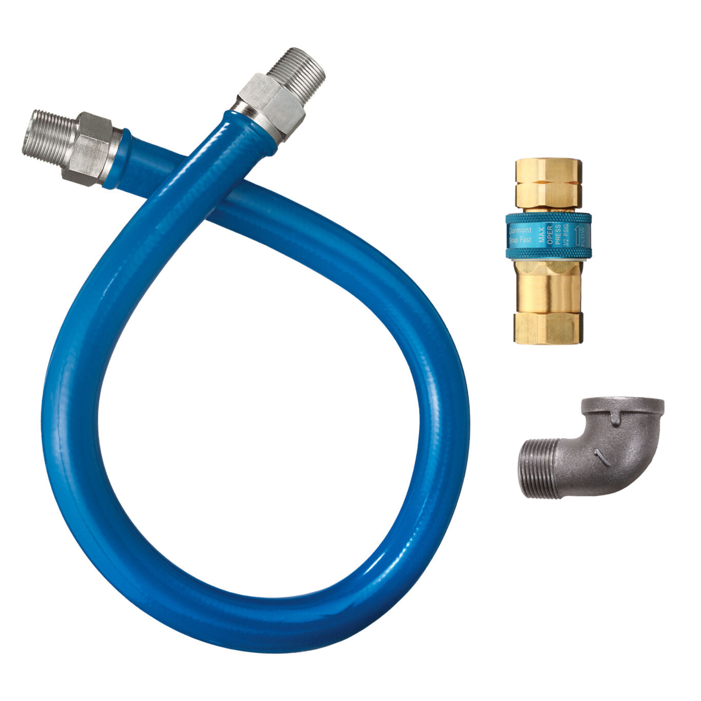 1"D Blue Hose™ Moveable Gas Connector Hose Assembly 60"L, Stainless Steel Braid, SnapFast® QD, Elbow, 294,000 BTU/hr