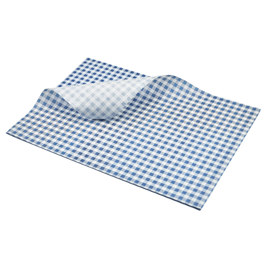 Greaseproof Paper Blue Gingham L 13.75" W 9.75" Gw Paper