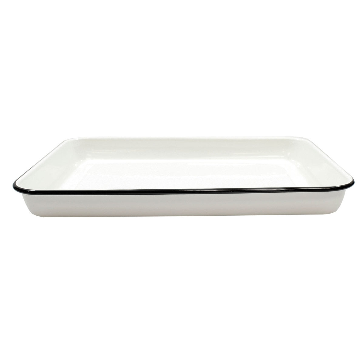 Enamelware Collection™ 16" x 11.5" Rectangular Serving Tray, White/Black