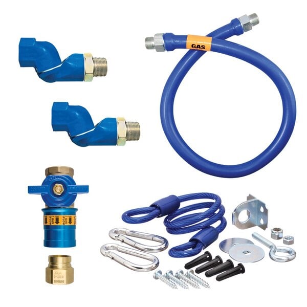 1/2"D Blue Hose™ Moveable Gas Connector Kit 72"L, Stainless Steel Braid, Safety Quik® QDV, 2 Swivel MAX®, Restraining Cable, 48,000 BTU/hr