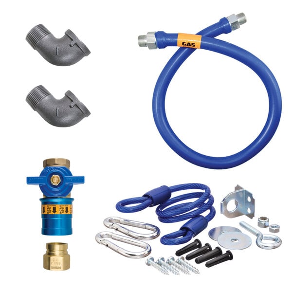3/4"D Blue Hose™ Moveable Gas Connector Kit 24"L, Stainless Steel Braid, Safety Quik® QDV, Elbow, Restraining Cable, 232,000 BTU/hr