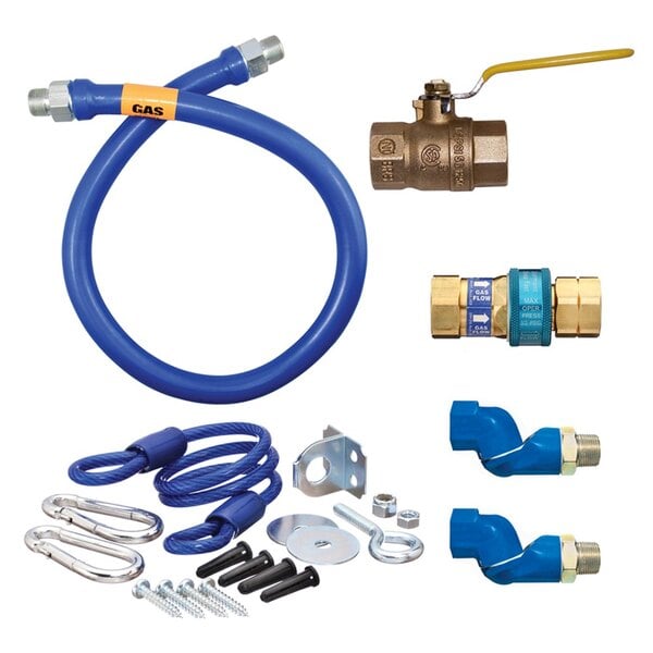 1/2"D Blue Hose™ Moveable Gas Connector Kit 60"L, Stainless Steel Braid, SnapFast® QD, 2 Swivel MAX®, Restraining Cable, Full Port Valve, 54,000 BTU/hr