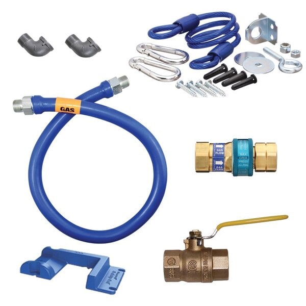 1"D Blue Hose™ Moveable Gas Connector Kit 48"L, Stainless Steel Braid, Swivel MAX®, Elbow, Safety Set®, Full Port Valve