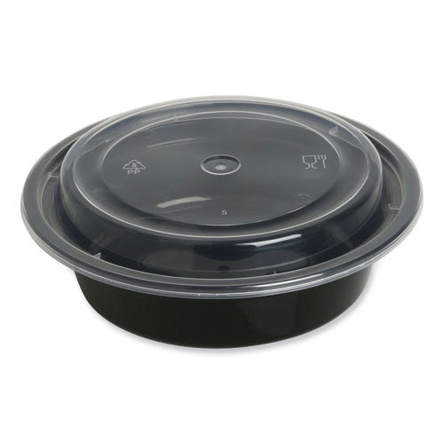 24oz Black Round Microwavable Food Container, Combo