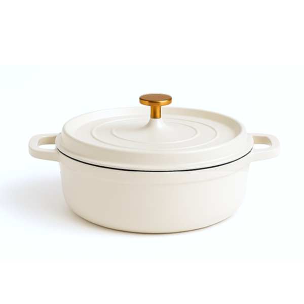 Ironlite Shallow Casserole 4.4 Qt White Ceramic with Lid